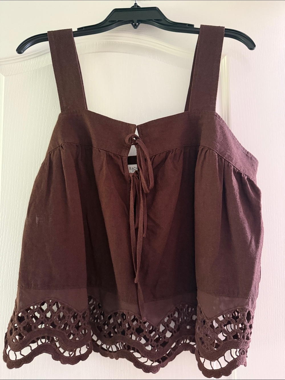Rachel Zoe Brown Crochet-Hem Tie-Front Camisole